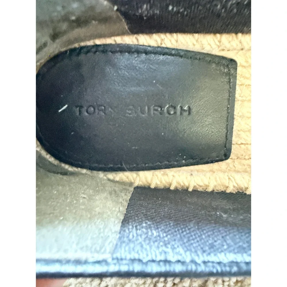 Tory Burch Stitch Logo Leather Espadrille Perfect Black Pebbled Flat 181312 6